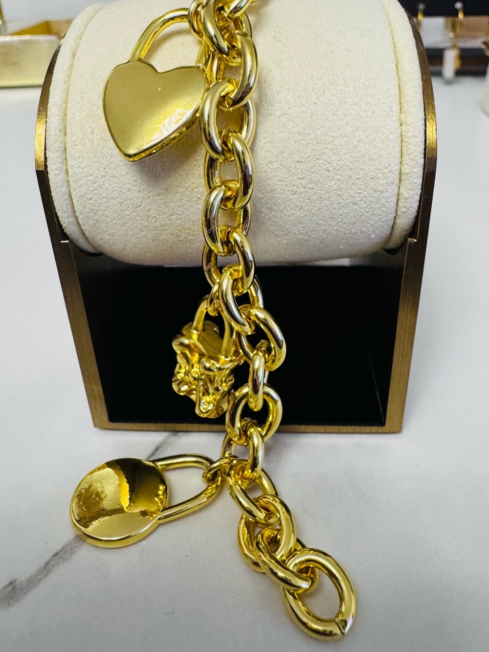 Gold Heart Padlock Charm Bracelet - Women Jewelry
